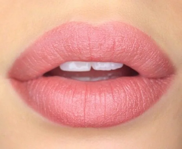 Lip blush cosmetic tattoo — soft pink healed result